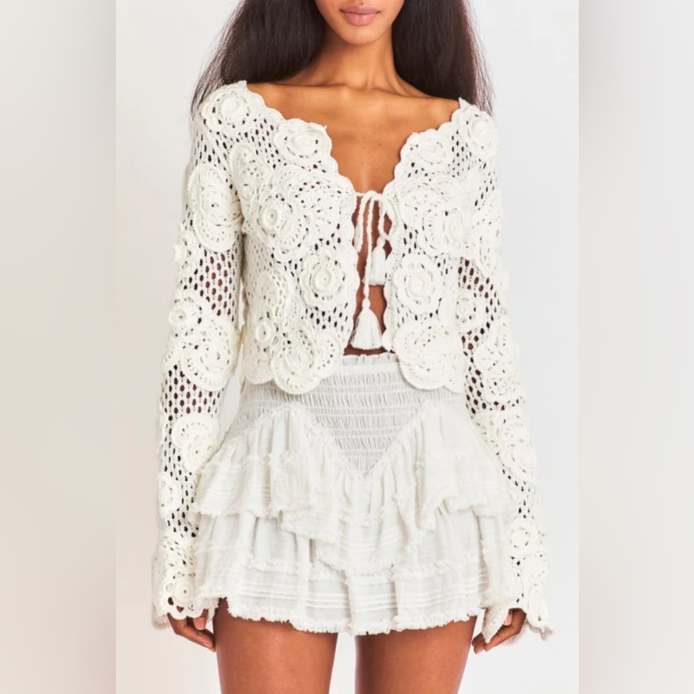 Loveshackfancy Kylan White Crochet Lace Cardigan